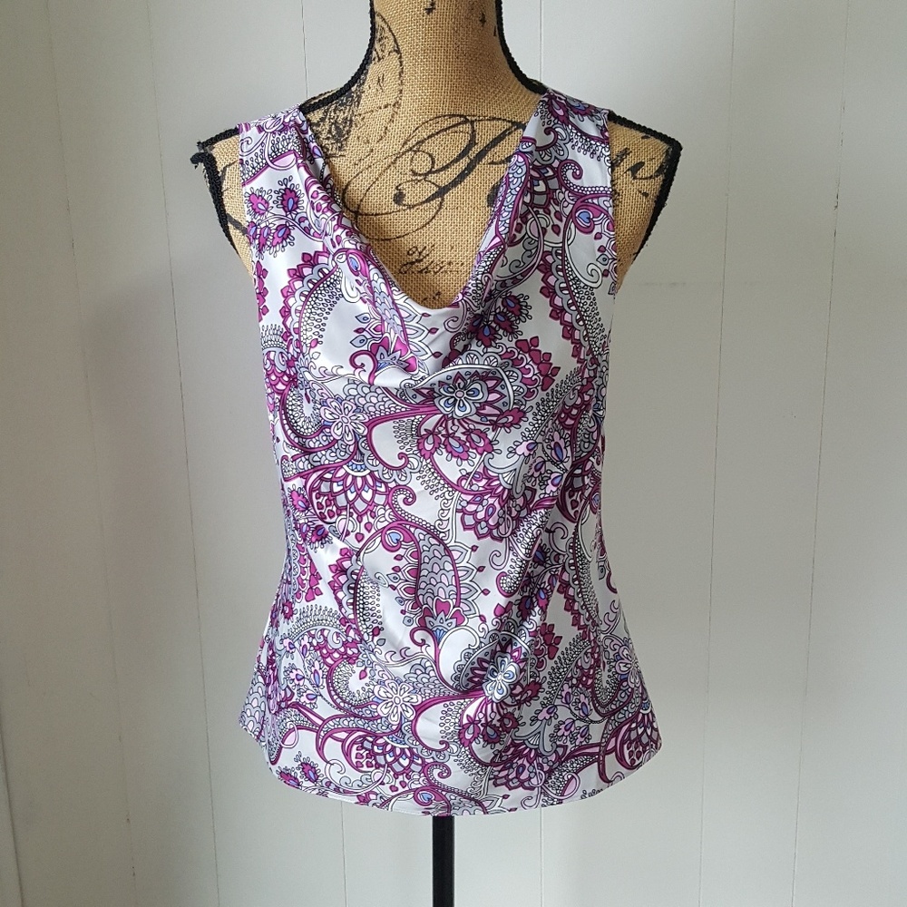 Ann Taylor Floral Paisley Drape Neck Top